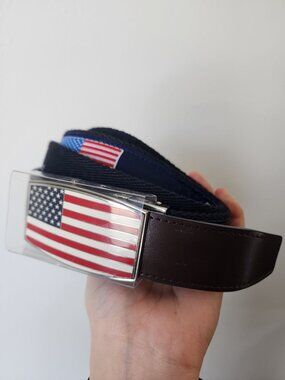 Nexbelt Hampton USA flag gold ribbon ratchet belt 50" NWOT